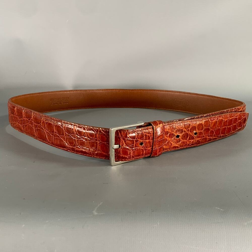 LONGHI Size 36 Brown Cognac Crocodile Belt